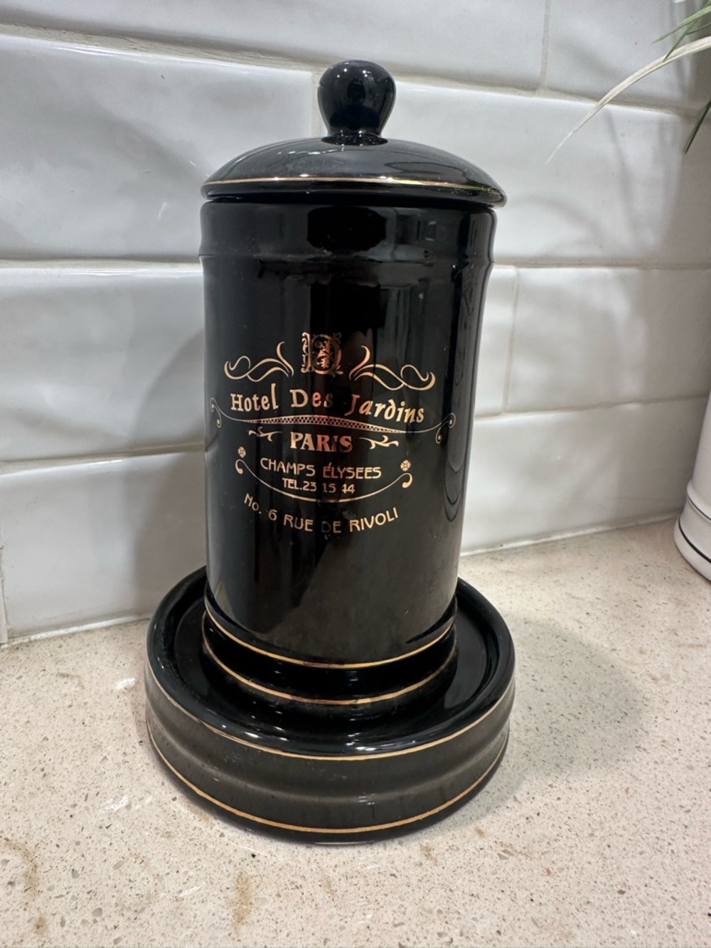 Black Ceramic Canister with Gold Paris Script